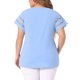 thumbnail image 5 of Agnes Orinda Blusas sólidas de verano con panel de encaje y mangas cortas huecas para mujer de talla grande, talla 4X, azul, 5 of 8