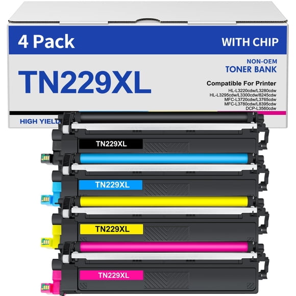 Paquete de 4 cartuchos de tóner TN229XL TN229 High Yield Brother