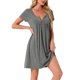 thumbnail image 4 of INSPIRE CHIC Vestido de Dormir para Mujer con Cuello en V, Manga Corta, Abertura Lateral y Ribete en Contraste para Primavera Verano S Gris, 4 of 6