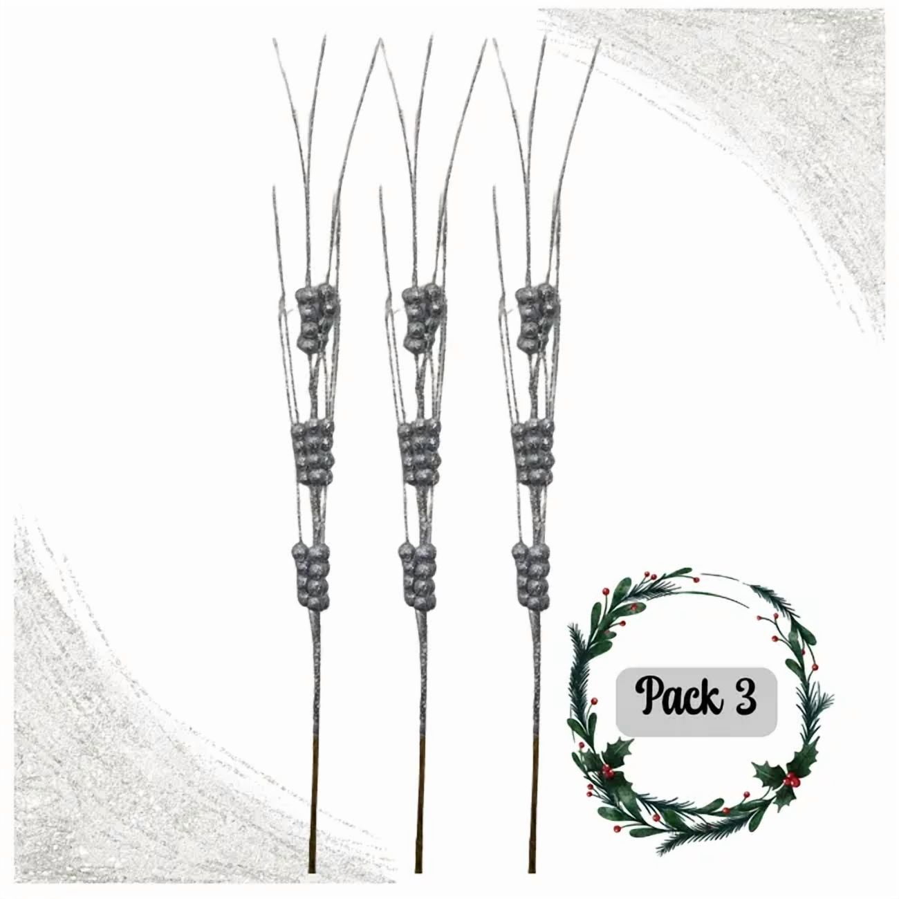 Genérico - Pack 3 Ramas De Navidad Bayas Con Tallo De Acebo Navideño 65 Cm