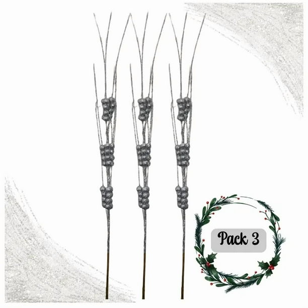 Pack 3 Ramas De Navidad Bayas Con Tallo De Acebo Navideño 65 cm