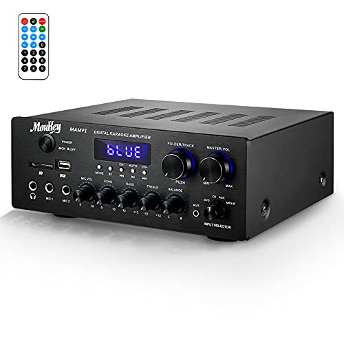 Amplificador De Audio Estereo Para Hogar Moukey Bluetooth 5.0 220W 2 Canales Usb Sd Aux Mic Con Eco Led Mamp1