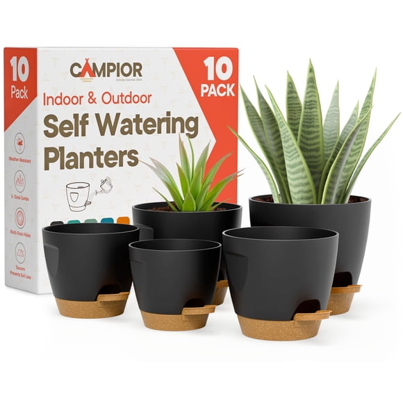 Macetas con riego automático Campior Black, paquete de 10 unidades, para suculentas
