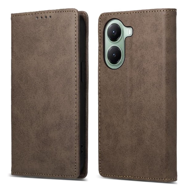 Funda tipo cartera con bloqueo RFID para Xiaomi Poco X7 Pro Con tapa abatible, portatarjetas, cierre magnético, TPU y soporte Marrón