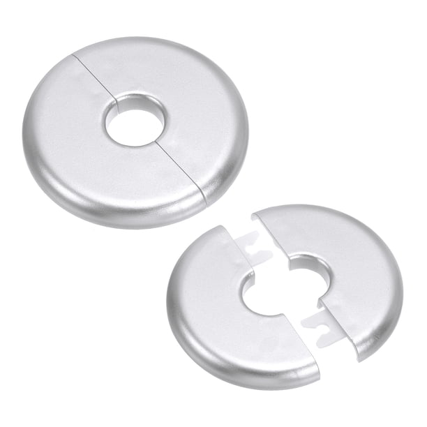 Uxcell Brida Dividida de Pared ABS Redonda Placa de Escudo Autoadhesiva Hebilla Cubierta de Tubería de Agua Plateada 0.65"