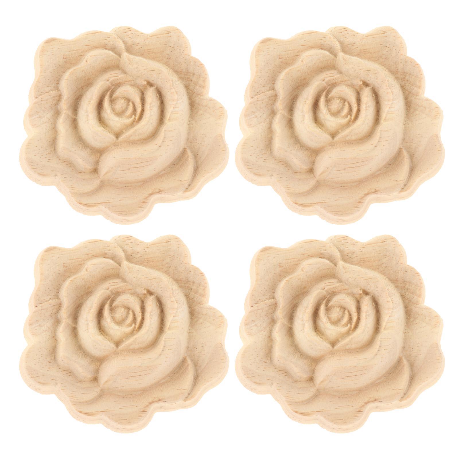 Bothyi - 4X Calcomanías De Tallado De Flores De Apliques Tallados En Madera Para Puerta Dia.2.76Inch