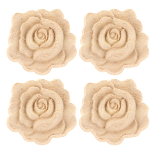 4x Calcomanías De Tallado De Flores De Apliques Tallados En Madera Para Puerta Dia.2.76inch