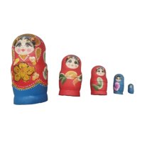Magideal - 5X Muñecas Rusas Anidadas Matryoshka Regalos De Cumpleaños Hechos A Mano Lindo Juego De Muñecas Apilables Pintadas A Mano Para Decoración Del Hogar De Rojo