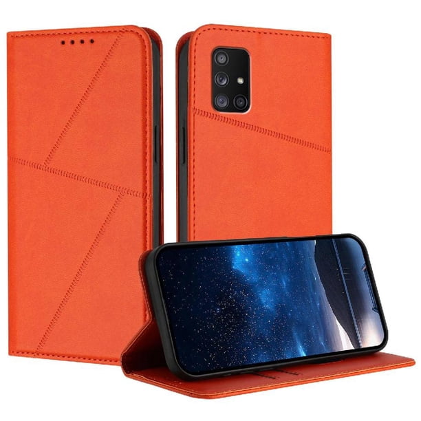Funda Cartera Magnética para Samsung Galaxy A71 5G Protección Antichoque con Ranuras Naranja