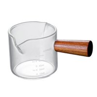 Magideal - Vasos De Café Expreso, Taza Medidora De Café, Taza De Leche De Vidrio Pequeña Con Mango De Madera, Jarra Medidora, Taza De Leche Para Barista De 100Ml