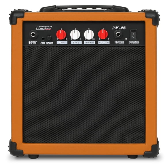 Amplificador para guitarra eléctrica LyxPro de 20 W con altavoz de caoba
