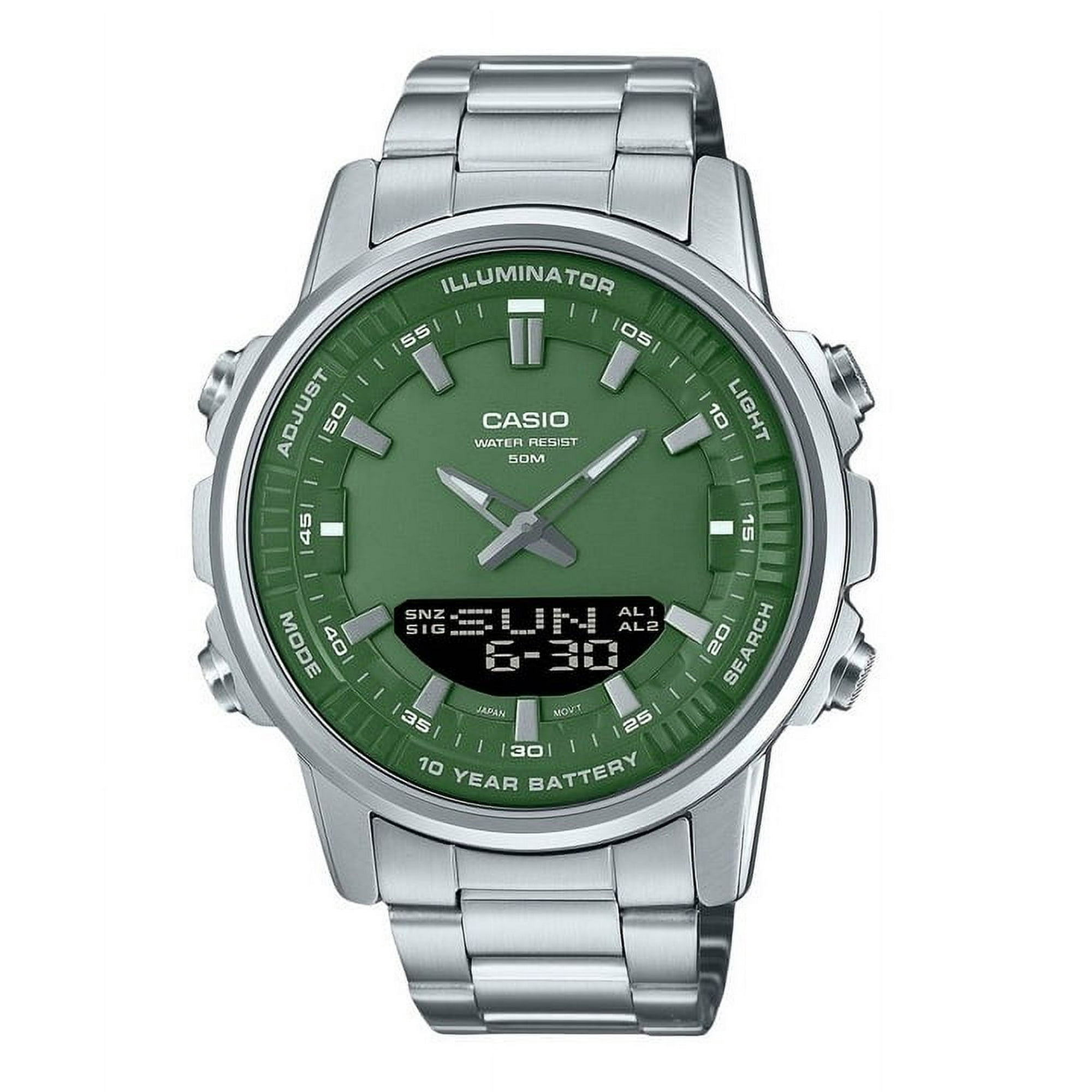 Casio - Reloj Análogo Para Hombre Analog Digital Acero Inoxidable Dial Verde Quartz Amw-880d-3av