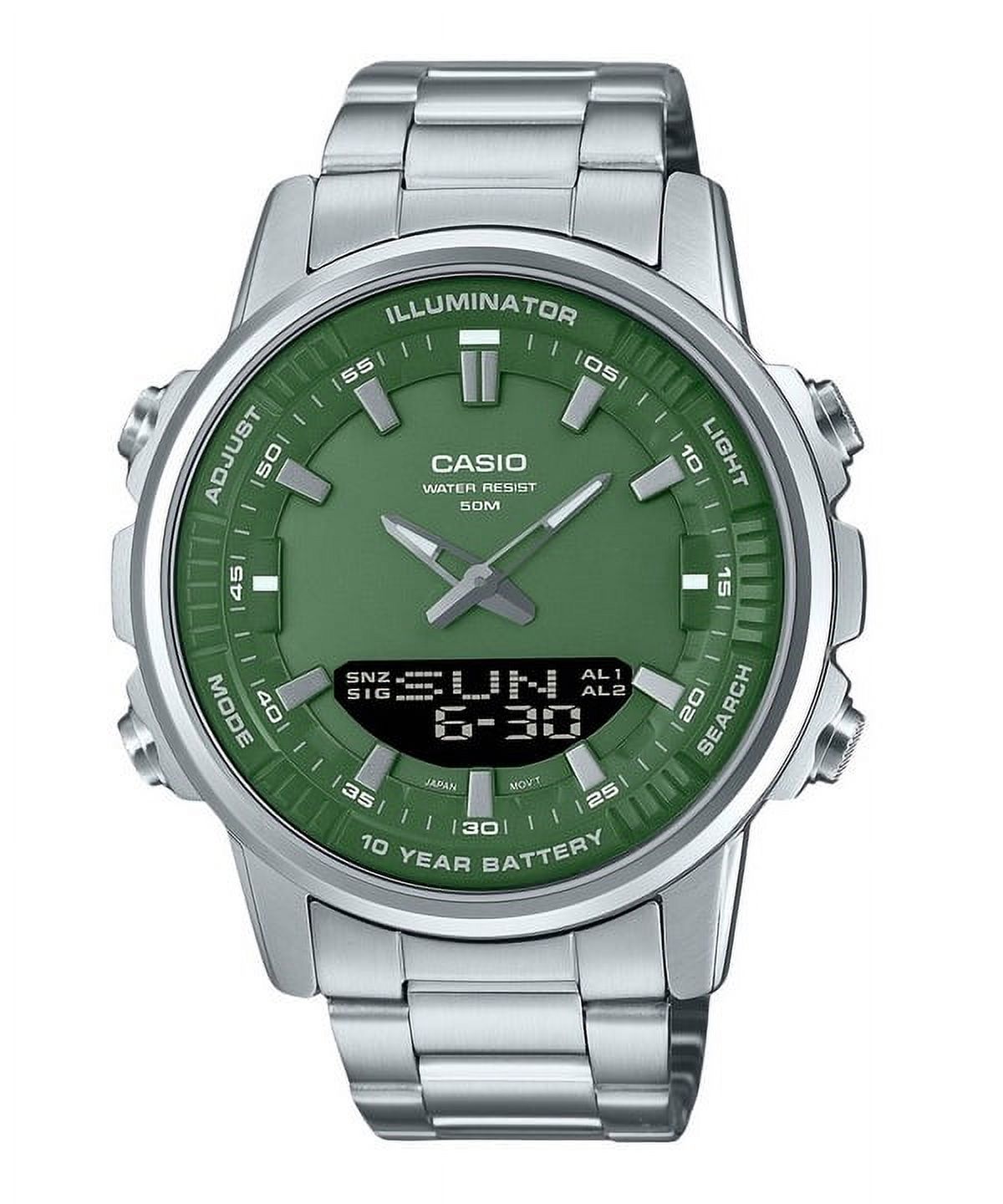 Casio - Reloj Análogo Para Hombre Analog Digital Acero Inoxidable Dial Verde Quartz Amw-880D-3Av