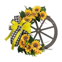 Magideal - Guirnaldas De Girasol Puerta Delantera Engranajes De Madera 16 Pulgadas Con Arco Flores Artificiales Guirnalda Primavera Verano Para La Celebración De