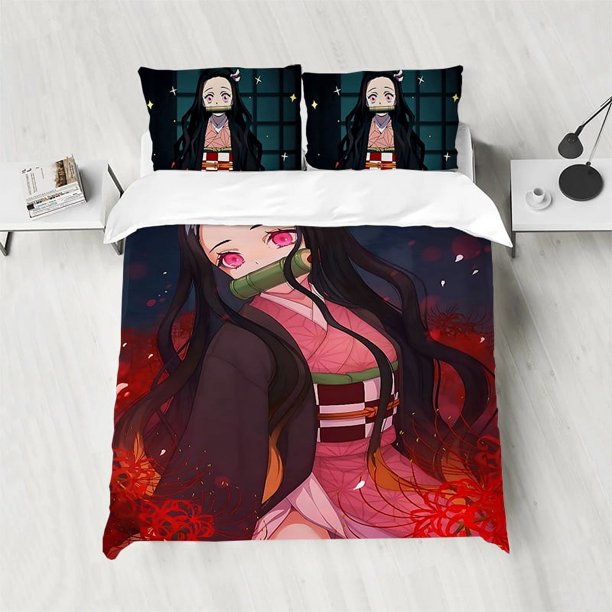 x47 Bed SheetsNezuko Twin Size Bedding Set Duvet Cover Set Comforter Sets Bed Linen Sets Sheets Home Textile Garden 3-Piece Bedding Set (1 Duvet Cover + 2 Pillow Shams) nj47