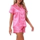 thumbnail image 4 of INSPIRE CHIC Conjunto de Pijama de Satén para Mujer Camisa de Manga Corta con Botones y Pantalones Cortos con Cuello en V y Estampado de Rayas Ropa de Dormir XL Rosa Fucsia, 4 of 6