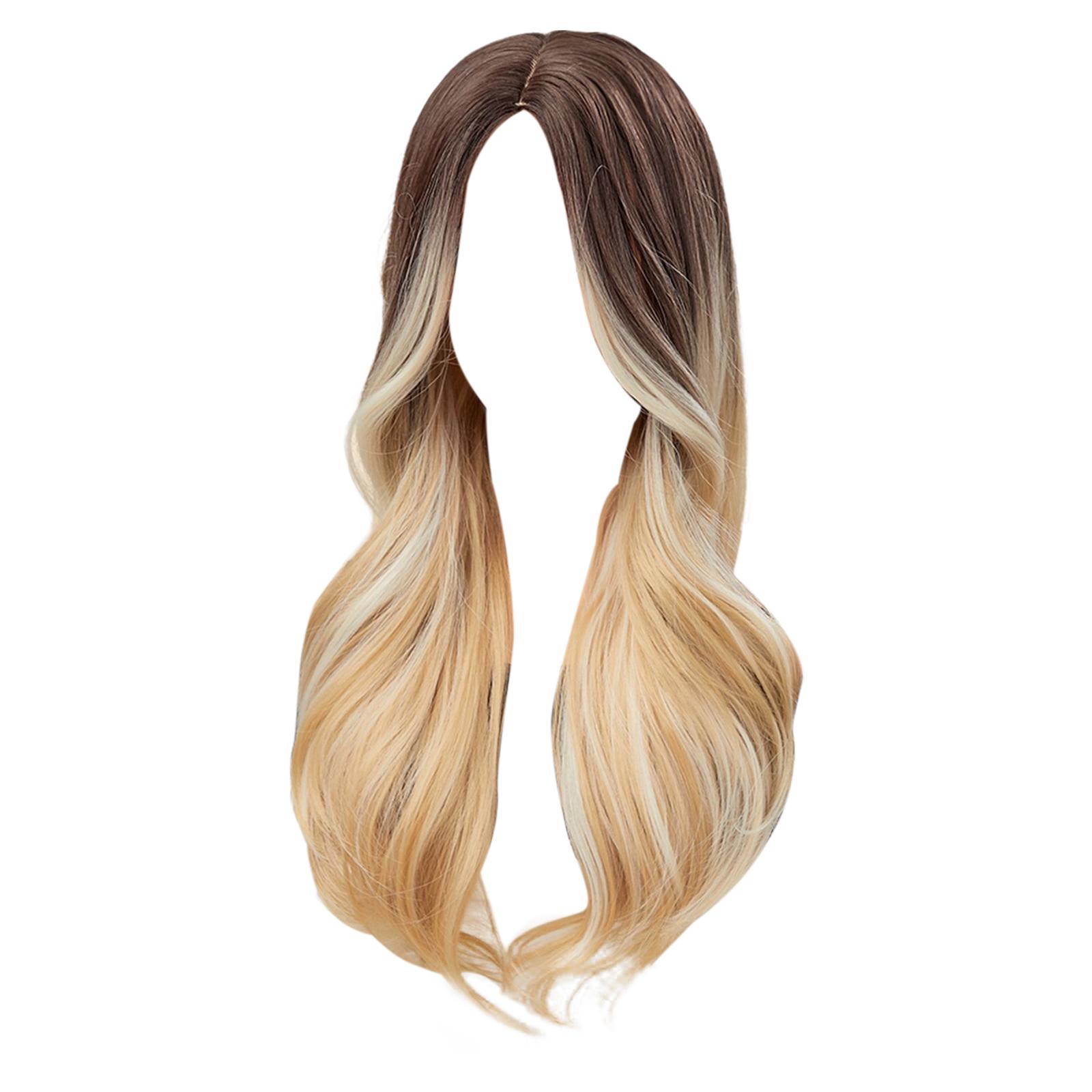 Magideal - Peluca Larga Para Niñas Parte Media Fibra Sintética Elegante Resistente Al Calor Ombre Realista Ondulado 24 Pulgadas Para Fiesta De Halloween Disfraz