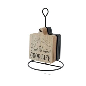 Oem - Set De 6 Posavasos Madera Blanco Y Negro Con Soporte