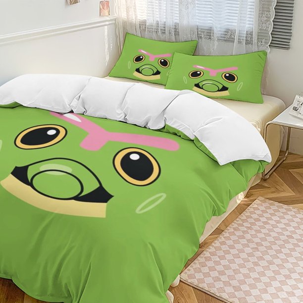 Caterpie Bed Duvet Cover Funny Anime Cartoon Bedding Sets Lightweight 3 Piece Comforter Sets