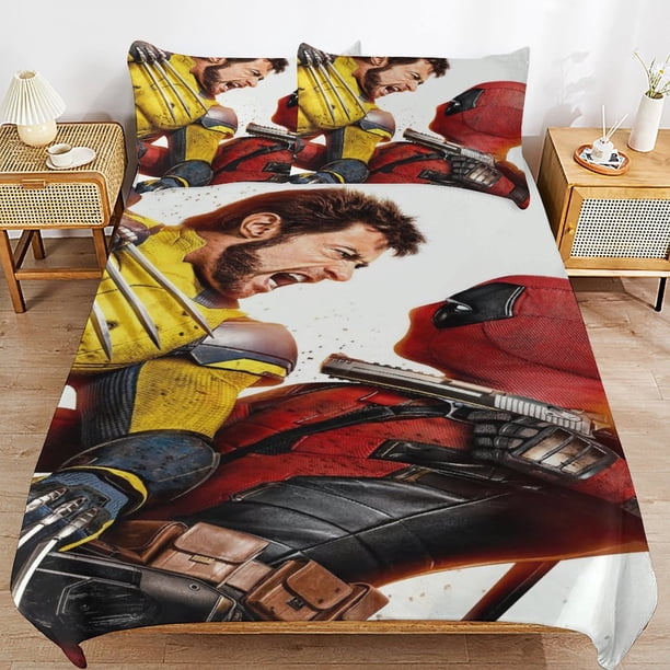 Deadpool Wolverine Bedding Sets Ultra Soft Skin-Friendly Duvet Cover 3 Piece, Cute Comforter Cover Bed Set for Boys Girls Kids
