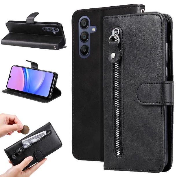 Funda con Cremallera para Samsung Galaxy A16, Carcasa Cartera de Cuero PU con Soporte y Tarjetero