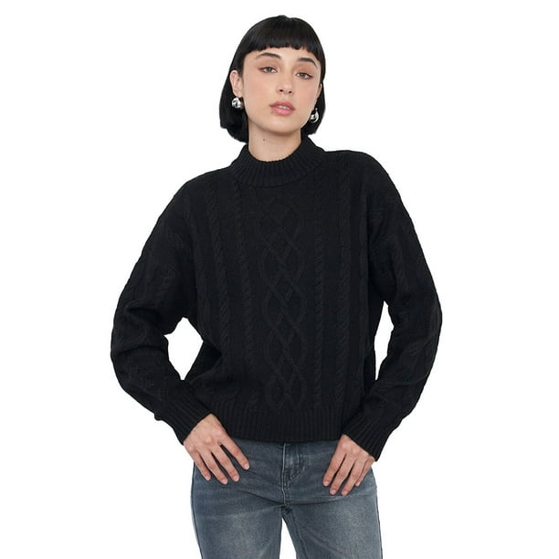 Sweater Mujer Cuello Moc Trenza Negro Corona