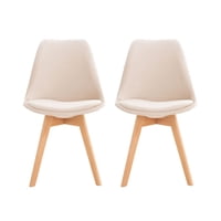 Habita2 Chile - Pack 2 Sillas Para Comedor Tulip Tapiz Lino Base Madera - Beige