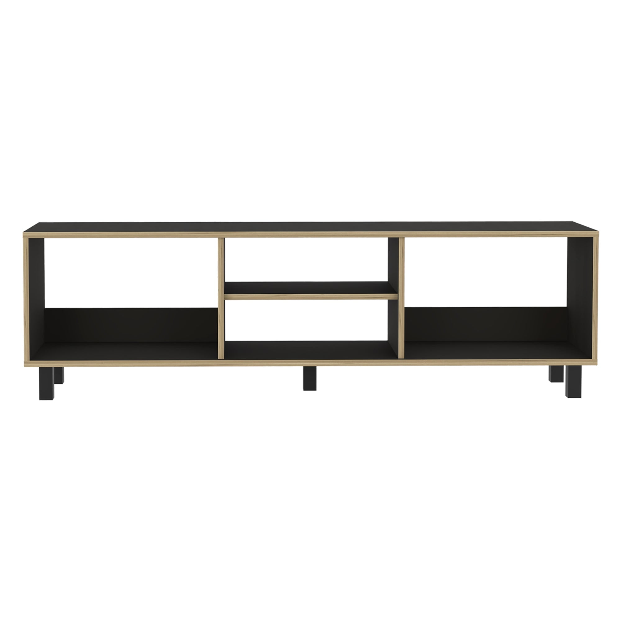 Fmfurniture - Rack Tv 70" Con 5 Repisas Fm-033n Negro Y Cafe Claro