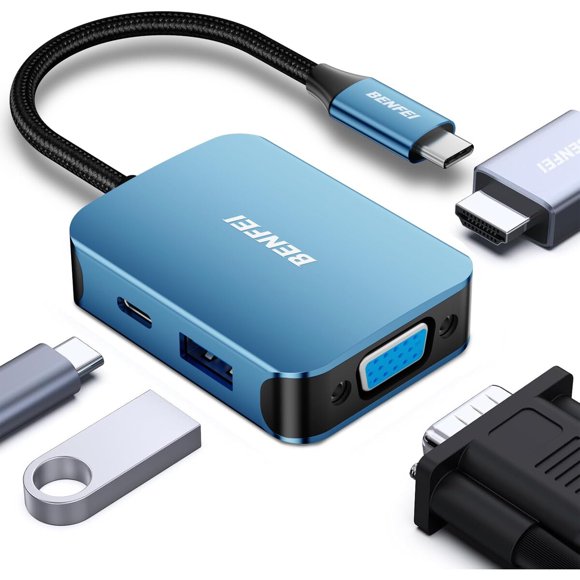 BENFEI USB-C Hub 4 en 1, adaptador USB Type-C a HDMI y VGA