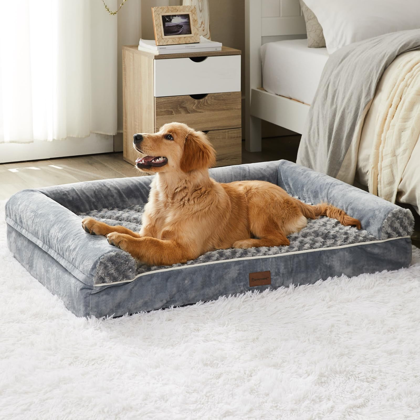 Bfpethome - Cama Ortopédica Para Perros Con Forma De Huevo Para Perros Grandes Color Gris