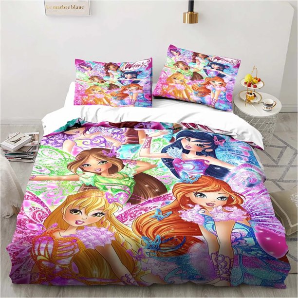 Winx Anime Kawaii Club Bedding Set,Duvet Cover Comforter Bed Set Quilt Cover Pillowcase, Boys Girls Adults Bed Sheets