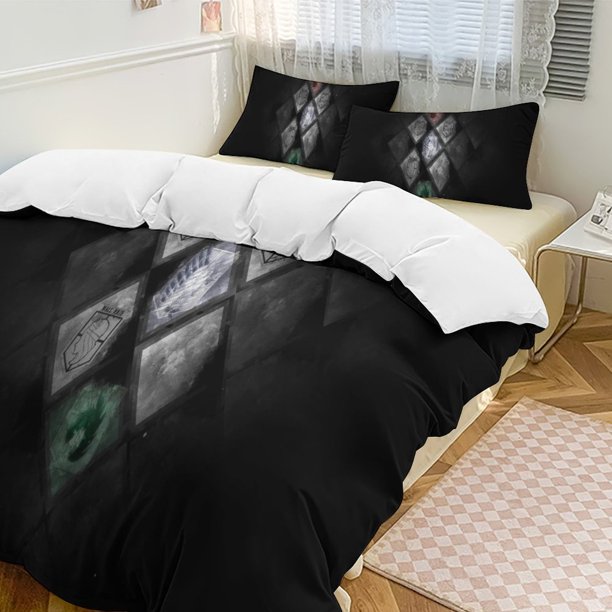 Attack On Titan Quilt Set Thicken Soft 3 Pieces Bedding Set All Season Duvet Cove with 2 Pillowcases for Adult Women Girls Teens Home Room Decor