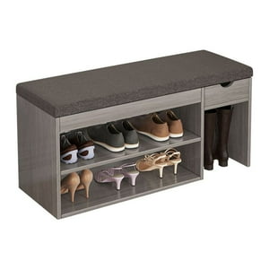 Crusec - Puff Organizador Zapatero Multifuncional Madera 80X24X43 Cm