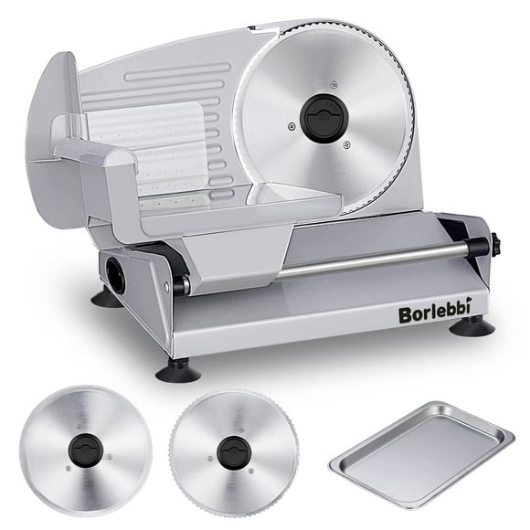 Cortadora de carne eléctrica Borlebbi de 200 W con 2 cuchillas y bandeja de 7.5 pulgadas