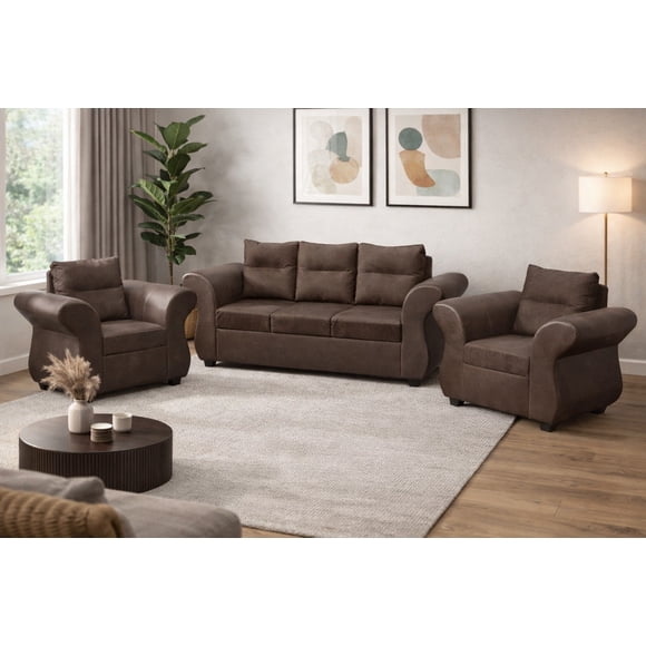 Juego De Living Zara 311 Tela pu Chocolate