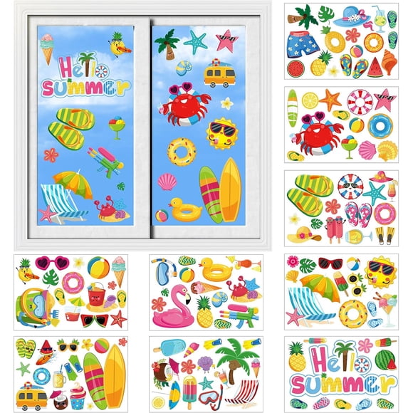 Adhesivos Ventana Cinrobiye Summer 9 Hojas 129 Pzs Reusables