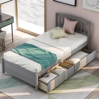 M&Ms - Twin Platform Storage Bed Wood Bed Frame With Two Drawers And Headboard, Gray
