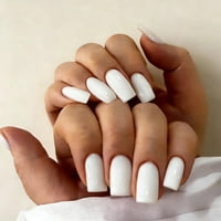 Set De Uñas Joyvvew Blancas Medianas Cuadradas Brillantes 28 Piezas