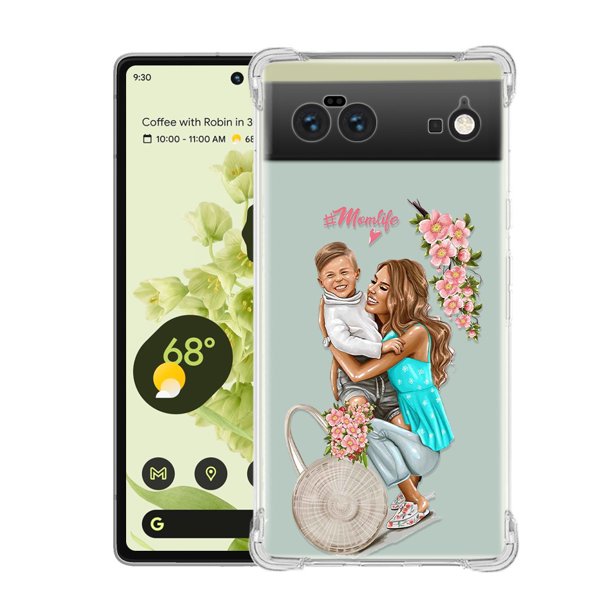 1pc Phone Case With Super Mom Pop Pattern Transparent Four-corner Anti-fall Phone Case For Google 7PRO/7A/7/6PRO/6A/6