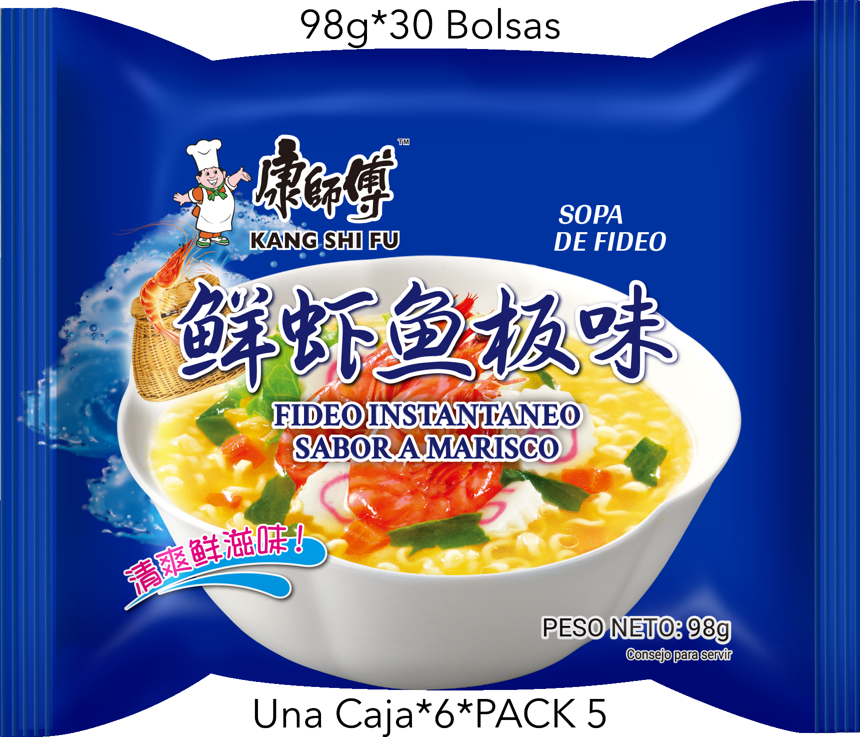 Fideo Instantaneo Kang Shi Fu Sabor A Marisco 98G*30 Bolsas