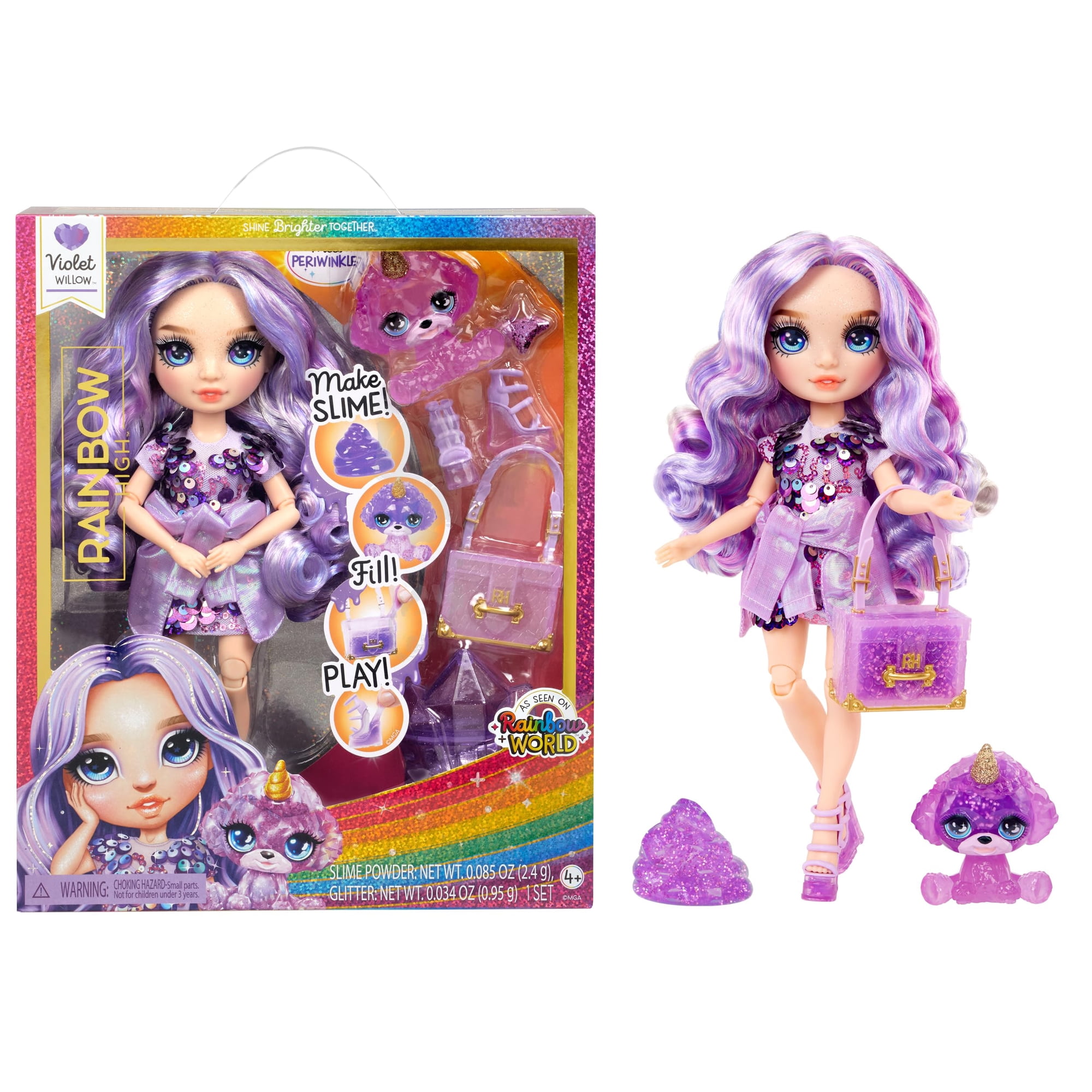 Muñeca Rainbow High Violeta Con Kit De Slime Y Mascota 11" Morado