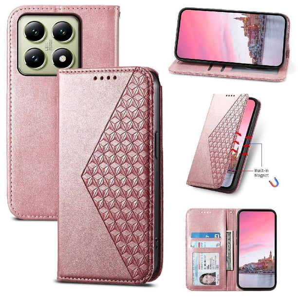 Funda Flip FOXDOCK para Xiaomi 14T Pro 5G , Estilo Billetera con Diseño Rombo, Correa de Mano y Soporte, Uso Diario