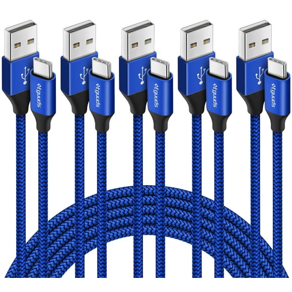 Cable USB-A a USB-C con carga rápida, paquete de 5 unidades, color azul