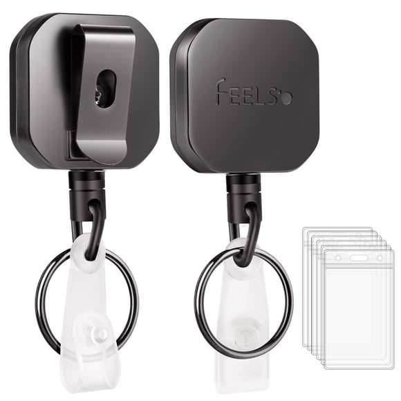 Porta Credenciales con Carrete FEELSO - Pack de 2 Unidades Metal Resistente