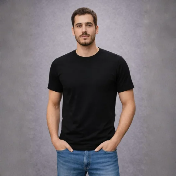 POLERA DE HOMBRE MANGA CORTA ALGODÓN PREMIUM NEGRO L