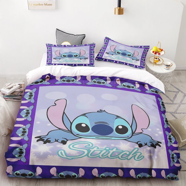 3pc Duvet Cover with Pillowcase Stitch Cartoon Cute Pattern Printed Home Decor Bedding Set 100% Polyester Children Gift Bed Sheets