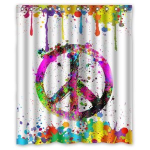 Pinghai - Cortina De Ducha Con Diseño De Símbolo De La Paz Y Salpicaduras De Colores, Con Ganchos, Tamaño 60 X 72 Pulgadas
