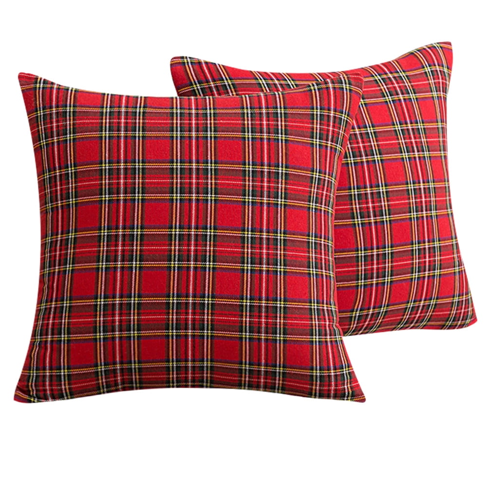 Xusx111 - Tapas De Almohada De Tartán De Navidad 18x18 Rojo Y Verde De Almohadas Al Aire Libre Set De 4 Decoraciones Navideñas Para La Sala De Estar (excluyendo El Núcleo De La Almohada)