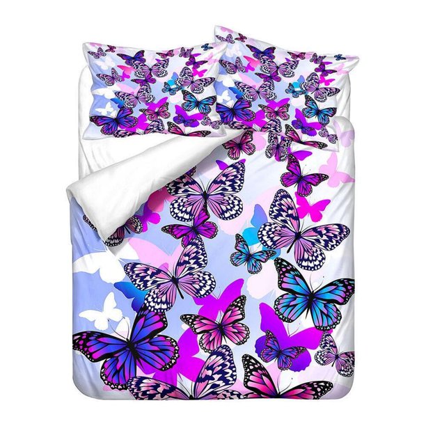 Colorful Butterfly Quilt Duvet Cover Set Pillowcase Bedroom Decor Super 3-Piece Bedding Set