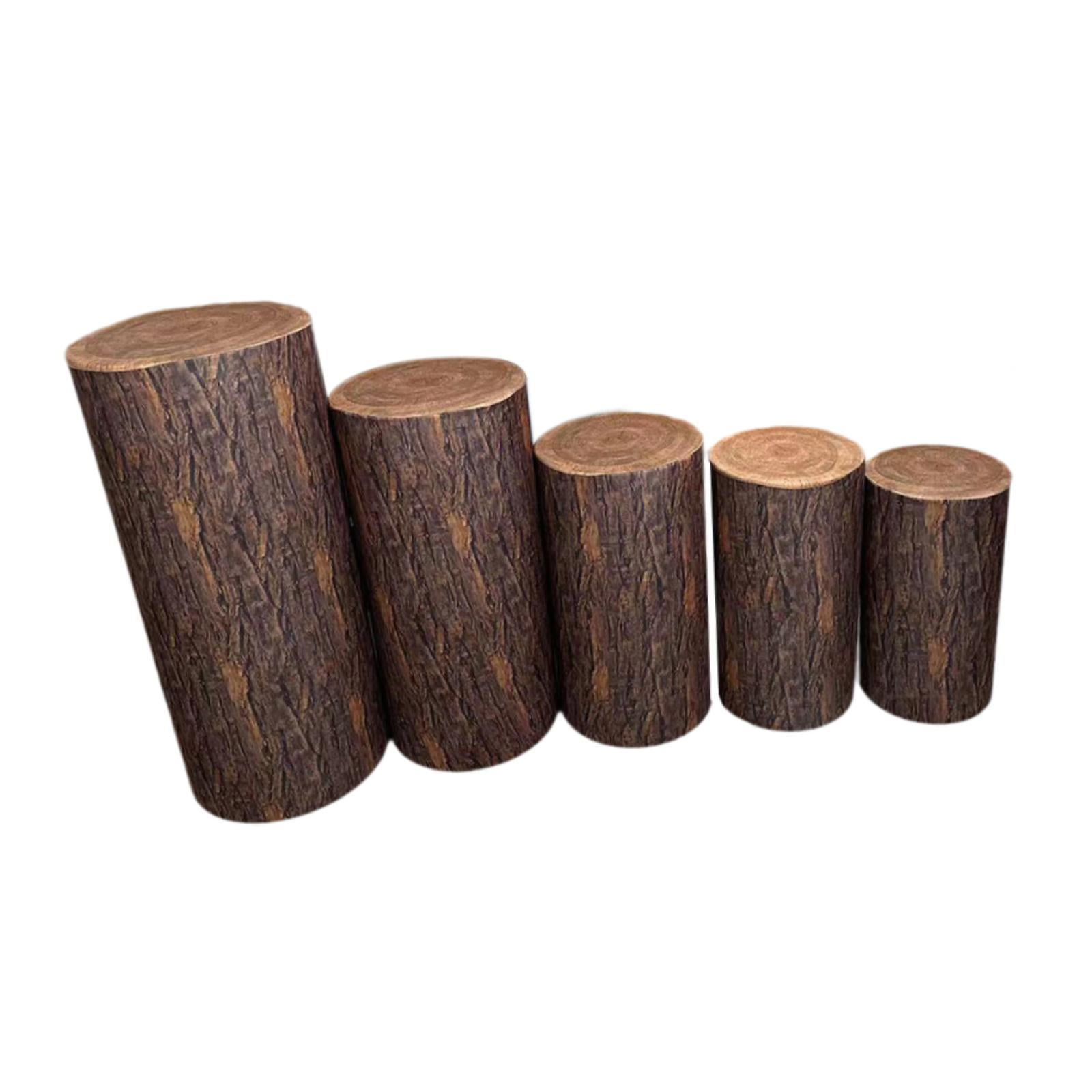 Magideal - 5x Cubiertas De Zócalo Cilíndrico, Cubiertas De Pedestal De Postre, Mantel De Decoración, Cubiertas De Soporte De Zócalo Cilíndrico Portátil Para Boda Grano De Madera
